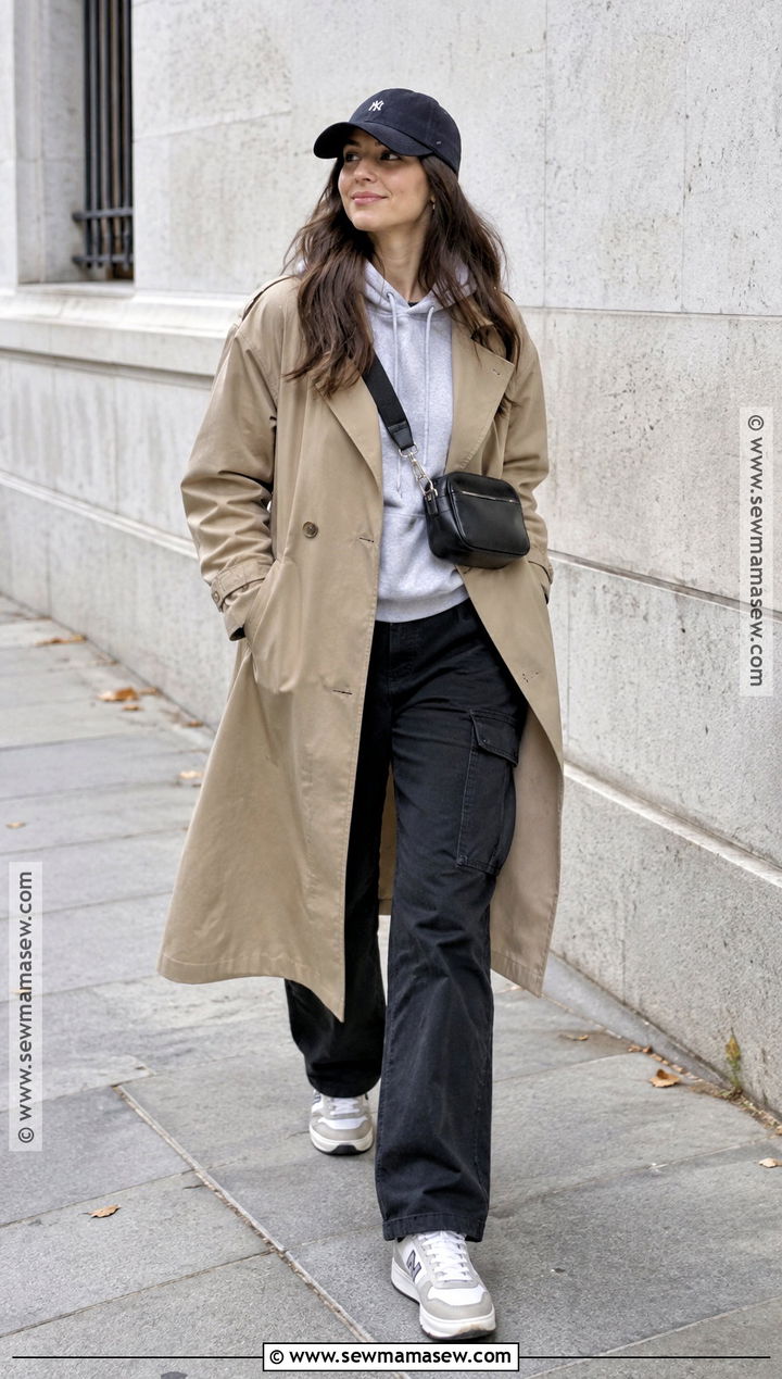 Trench Coat With Hoodie And Cargo Pants - 15 fall trench coat outfit ideas