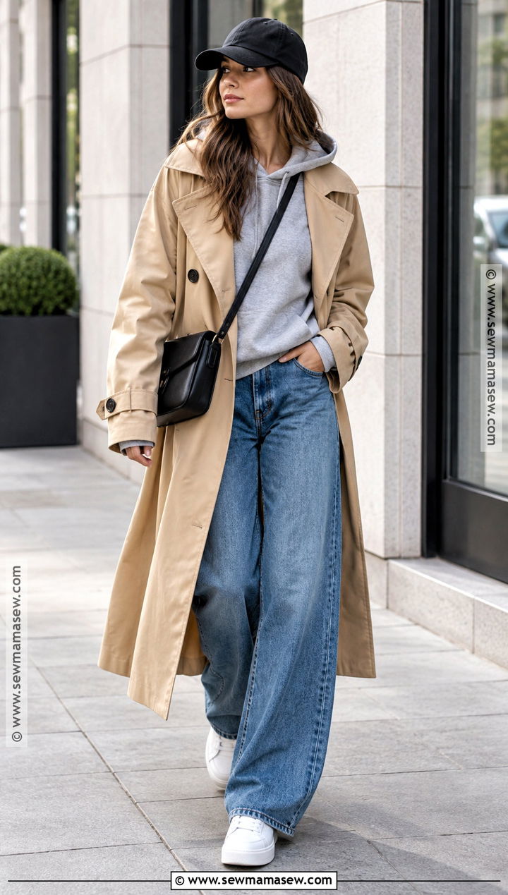 Trench Coat With Hoodie And Wide Leg Jeans - 15 Fall Winter 2026 Outfit Ideas