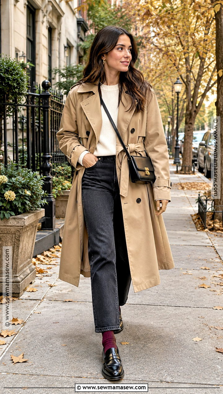 Trench Coat With Jeans And Loafers - 25 fall city outfits