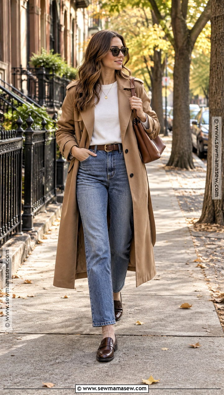 Trench Coat With Jeans And Loafers - 25 fall outfits ideas