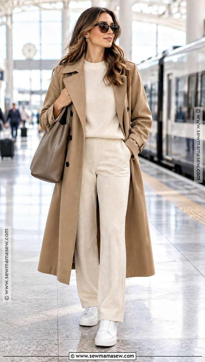 Trench Coat With Matching Knit Set And Sneakers - 25 fall trench coat outfits
