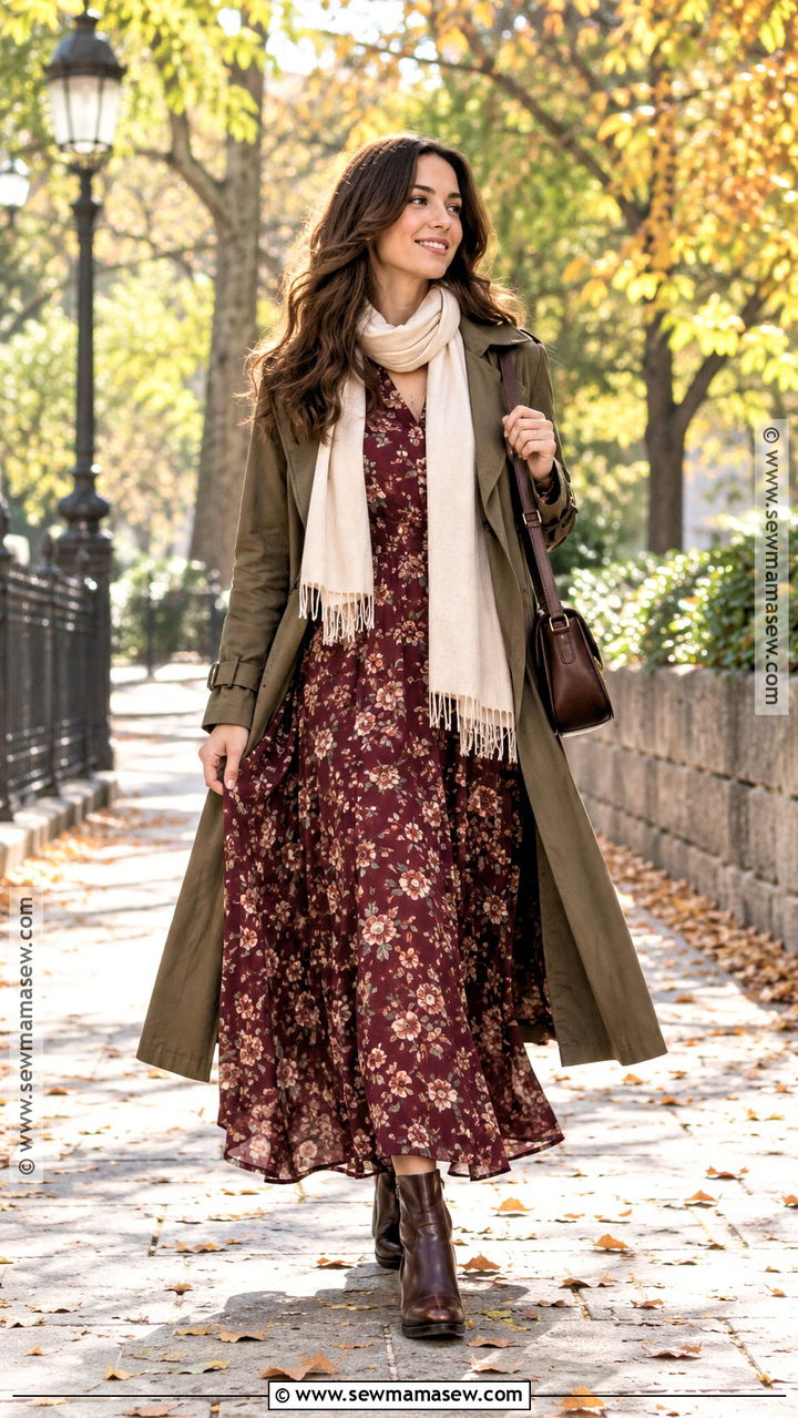 Trench Coat With Maxi Dress And Boots - 20 fall outfit trench coat ideas