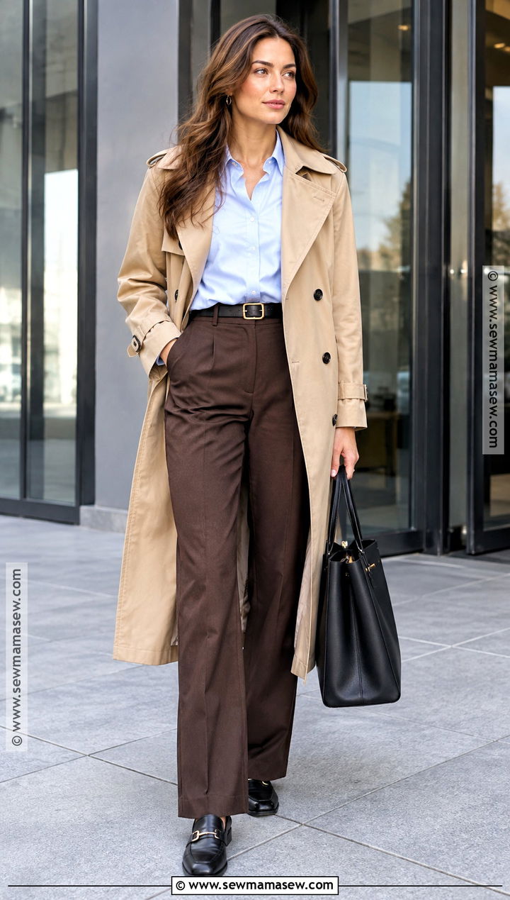 Trench Coat With Shirt And Tailored Trousers - 15 Womens Autumn Fashion Outfit Ideas