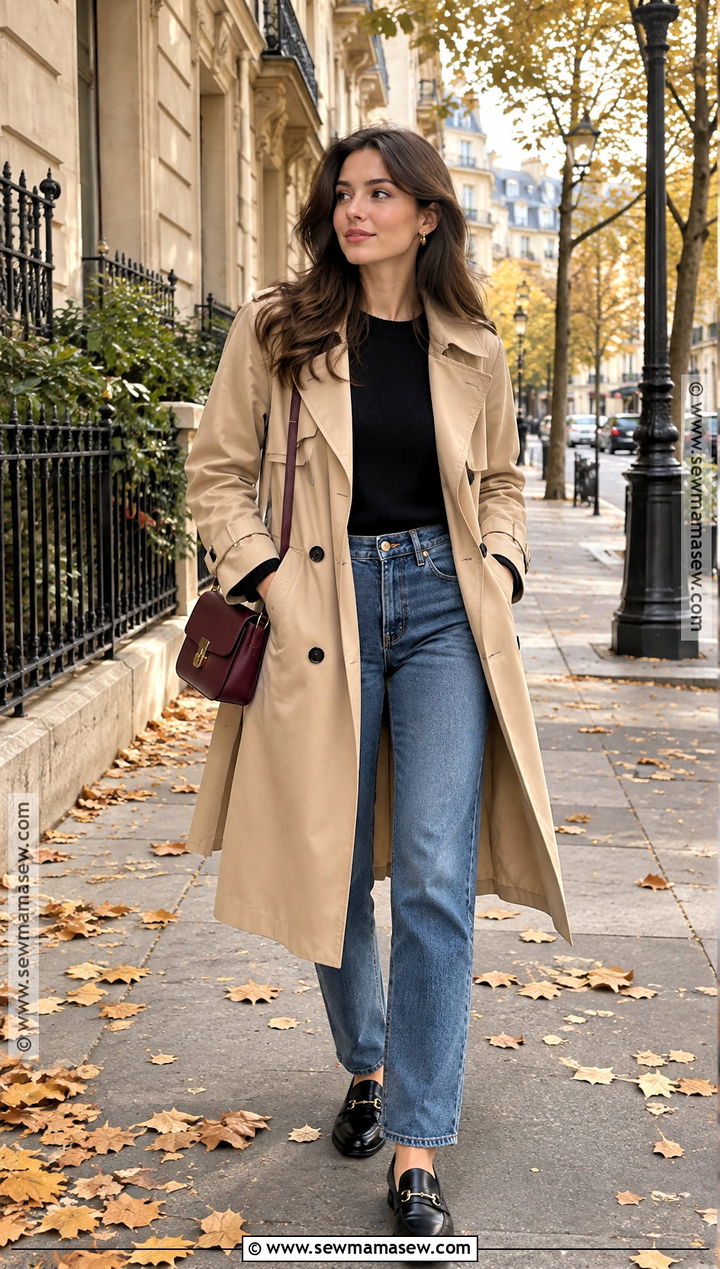 Trench Coat With Straight Leg Jeans - 15 french girl style fall ideas