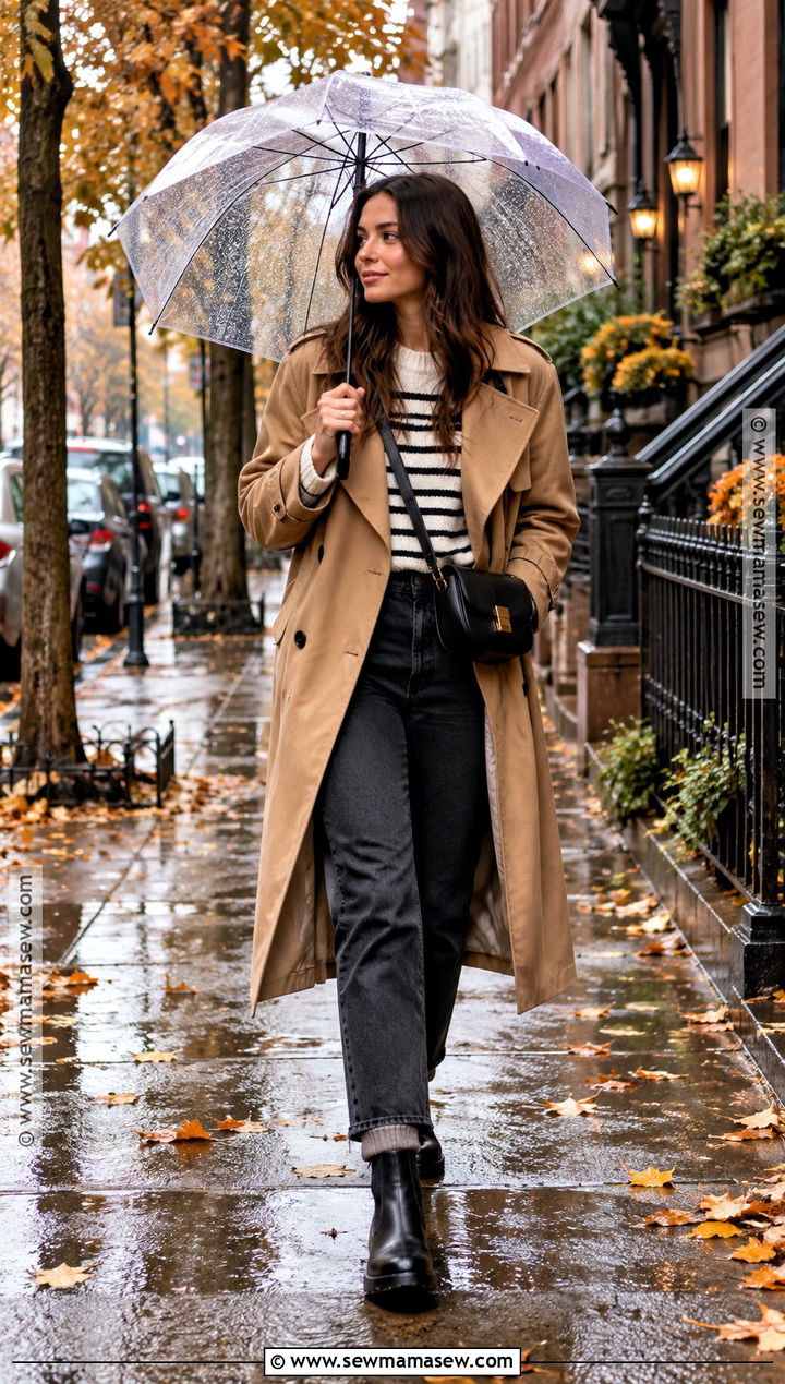 Trench Coat With Straight Leg Jeans And Chelsea Boots - 15 fall outfits for rainy days