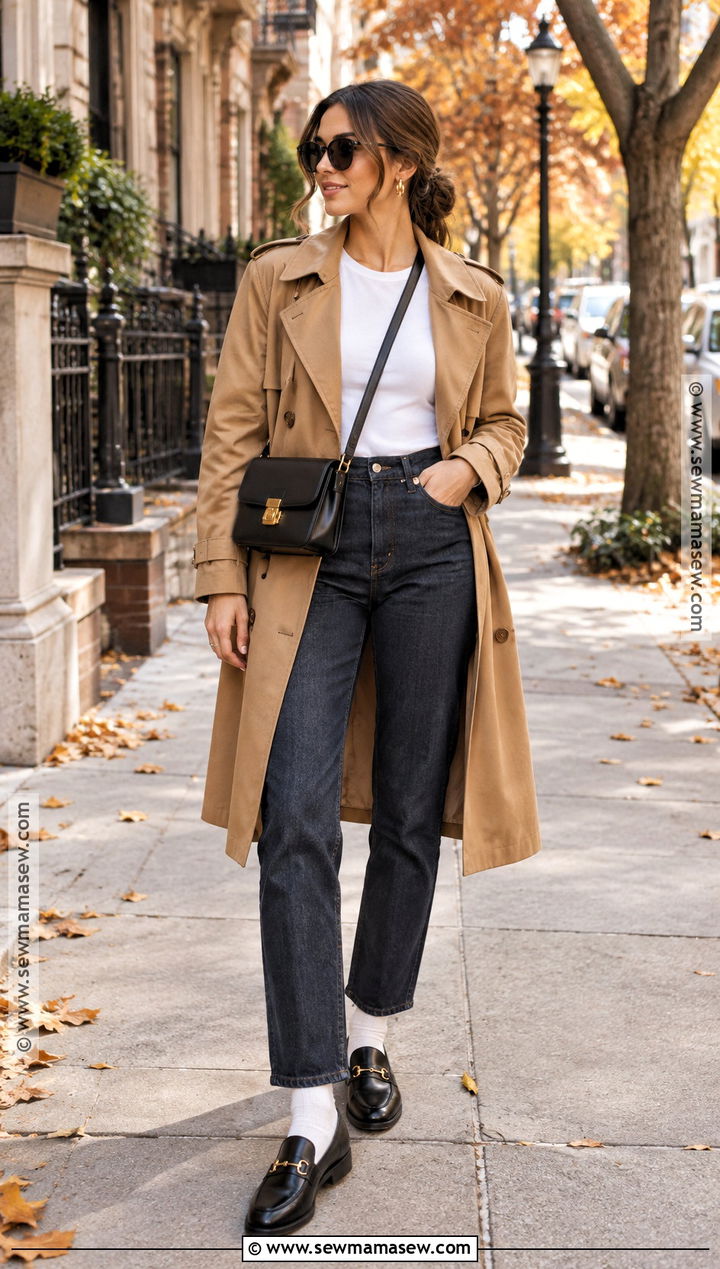 Trench Coat With Straight Leg Jeans And Loafers - 15 Casual Chic Fall Outfits 2026