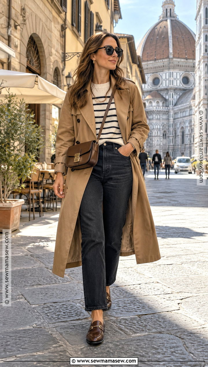 Trench Coat With Straight Leg Jeans And Loafers - 15 Fall Outfits In Italy for Women