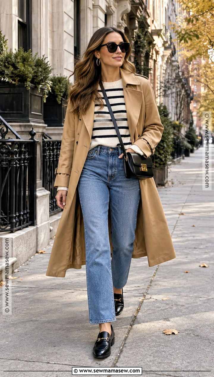 Trench Coat With Straight Leg Jeans Outfit - 20 New York October Outfit Ideas