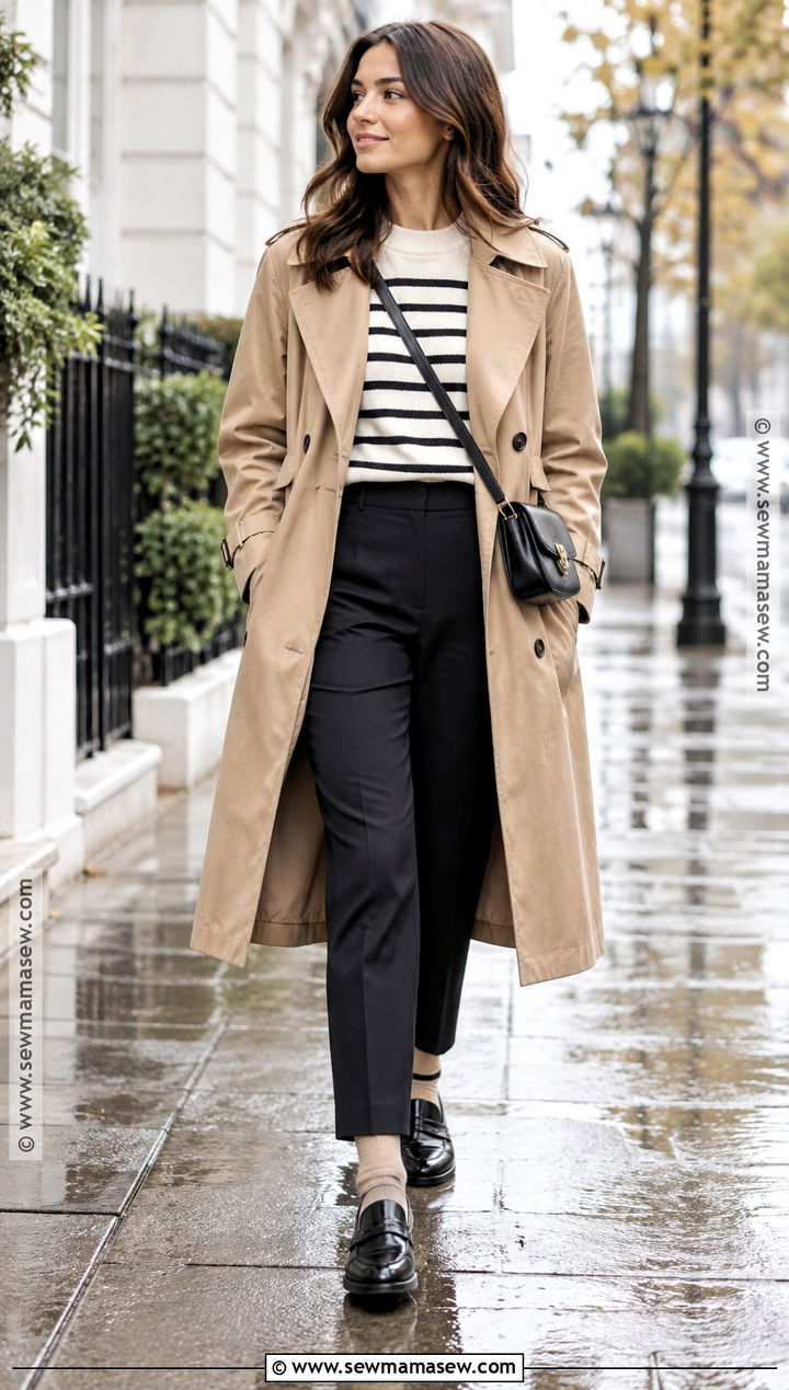 Trench Coat With Striped Knit - 20 chic fall fashion ideas