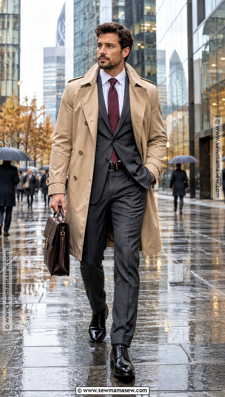 Trench Coat With Suit And Leather Oxfords - 15 men's autumn trench coat ideas