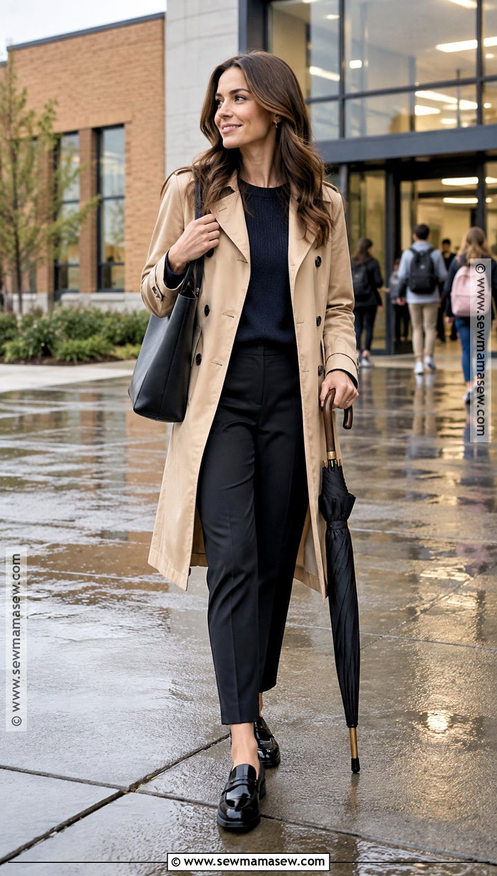 Trench Coat With Sweater And Ankle Pants - 15 mom back to school outfit ideas