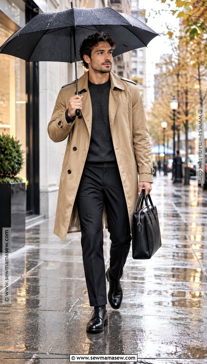 Trench Coat With Sweater And Black Trousers - 25 fall fits for men