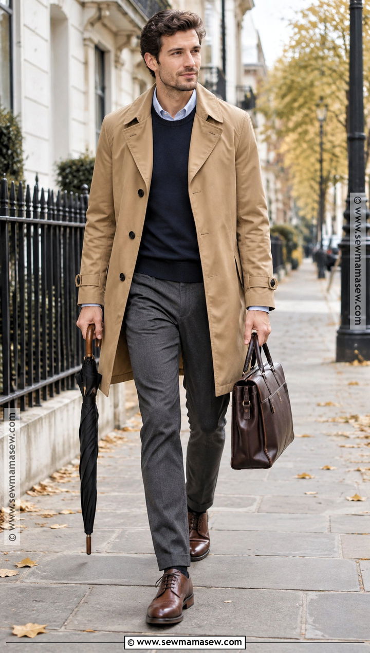 Trench Coat With Sweater And Chinos - 20 mens outfits autumn