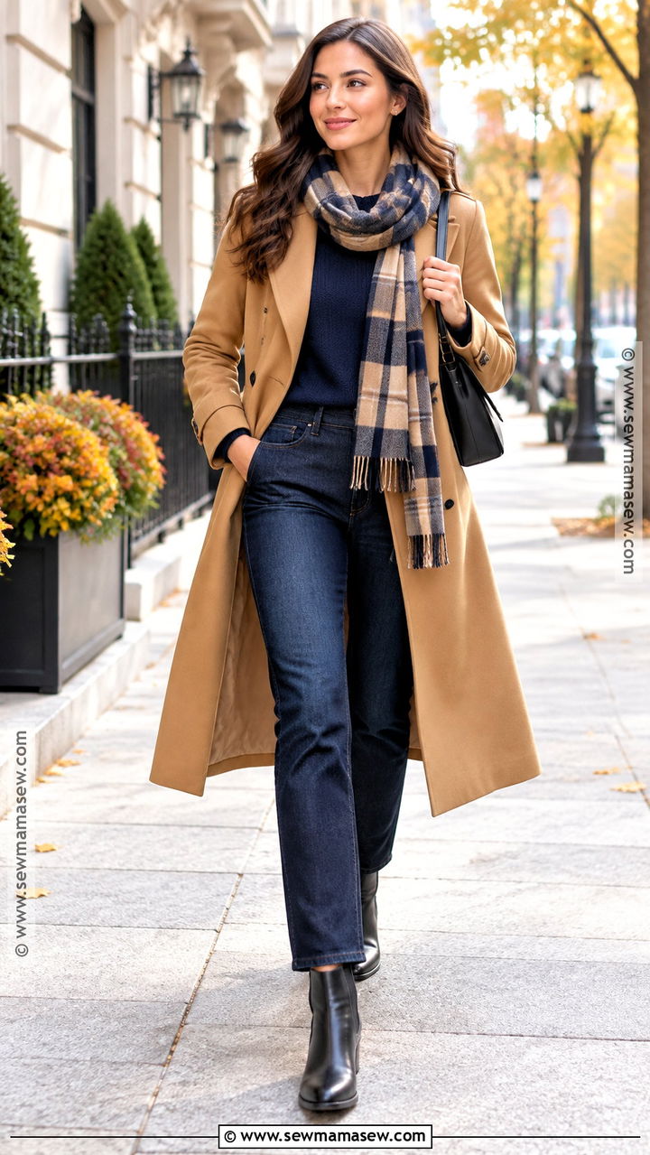Trench Coat With Sweater And Dark Jeans Fall Outfit - 20 Warmer Fall Outfits
