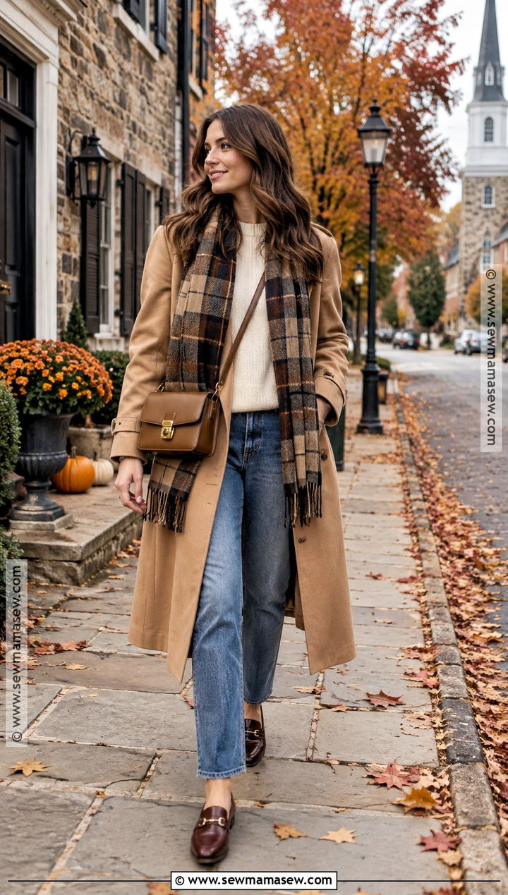 Trench Coat With Sweater And Straight Leg Jeans - 20 fall weekend getaway outfits