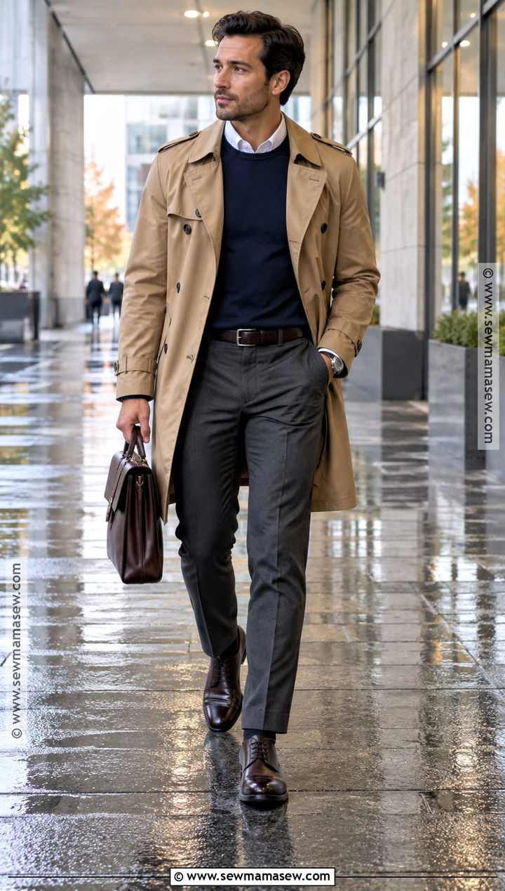Trench Coat With Sweater And Tailored Trousers - 15 men fall outfits business casual