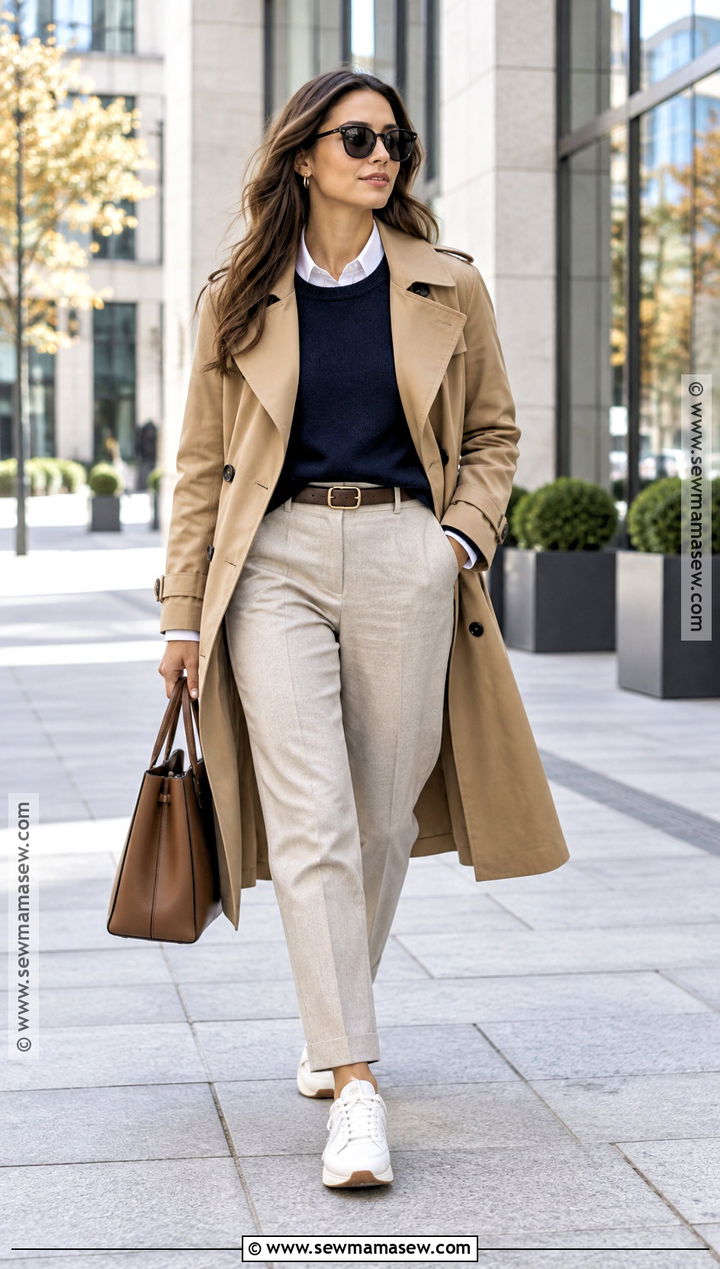 Trench Coat With Sweater And Tailored Trousers - 15 autumn winter clothes