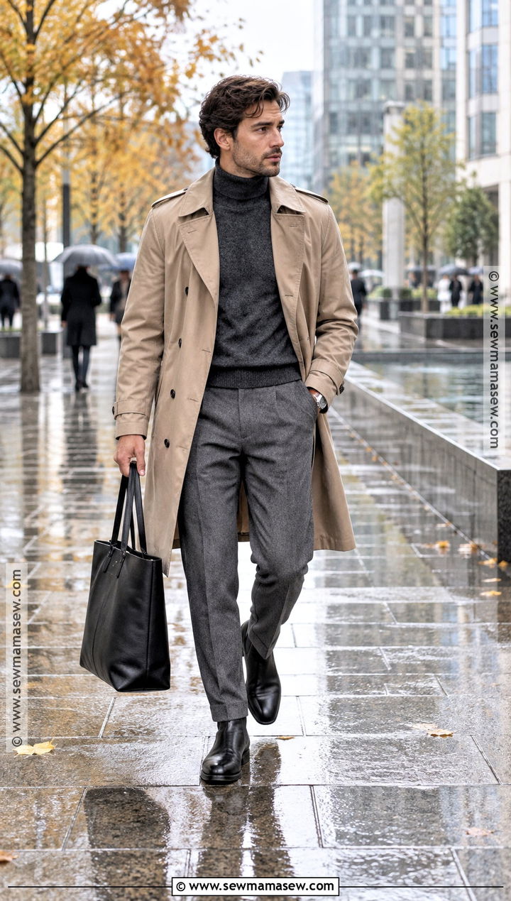 Trench Coat With Sweater And Trousers Fall Fit - 20 fall fit ideas for men