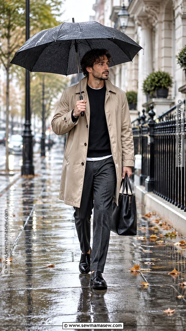 Trench Coat With Sweater and Relaxed Trousers - 20 fit inspo men autumn ideas