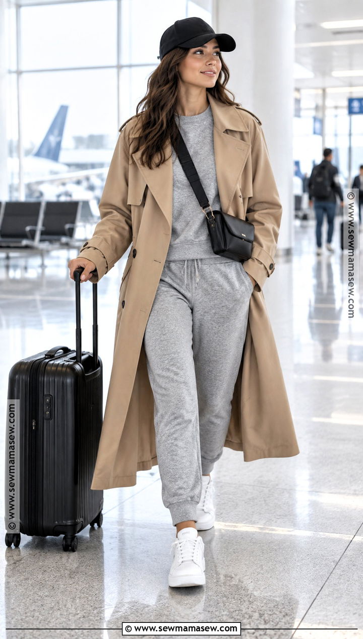 Trench Coat With Sweatshirt And Joggers - 25 fall trench coat outfits