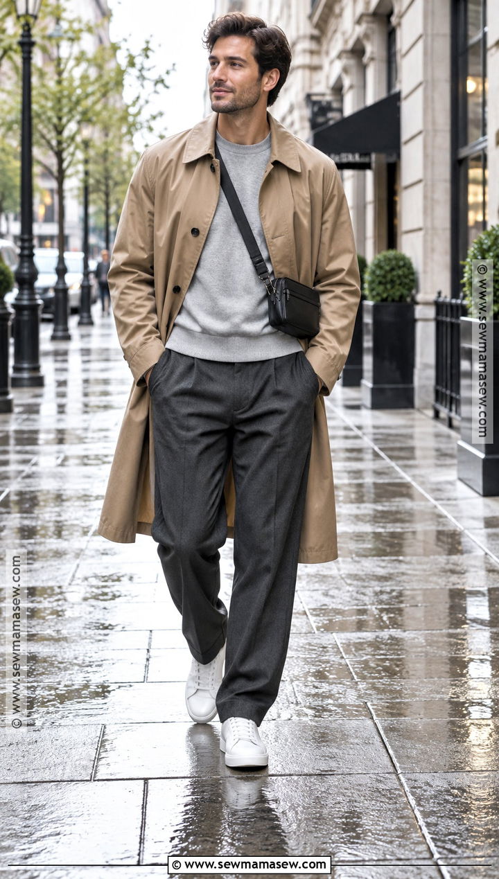 Trench Coat With Sweatshirt And Trousers - 20 Casual Outfits Men Fall