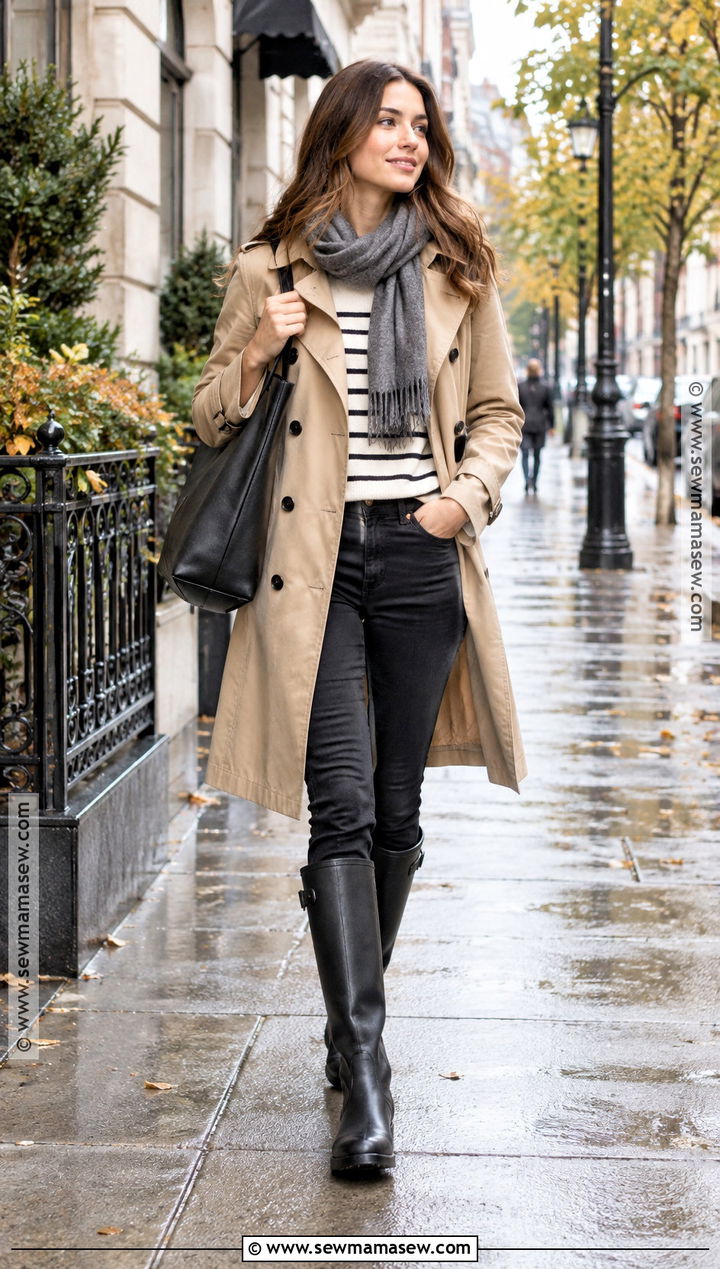 Trench Coat With Tall Black Boots - 20 tall black boots outfit fall