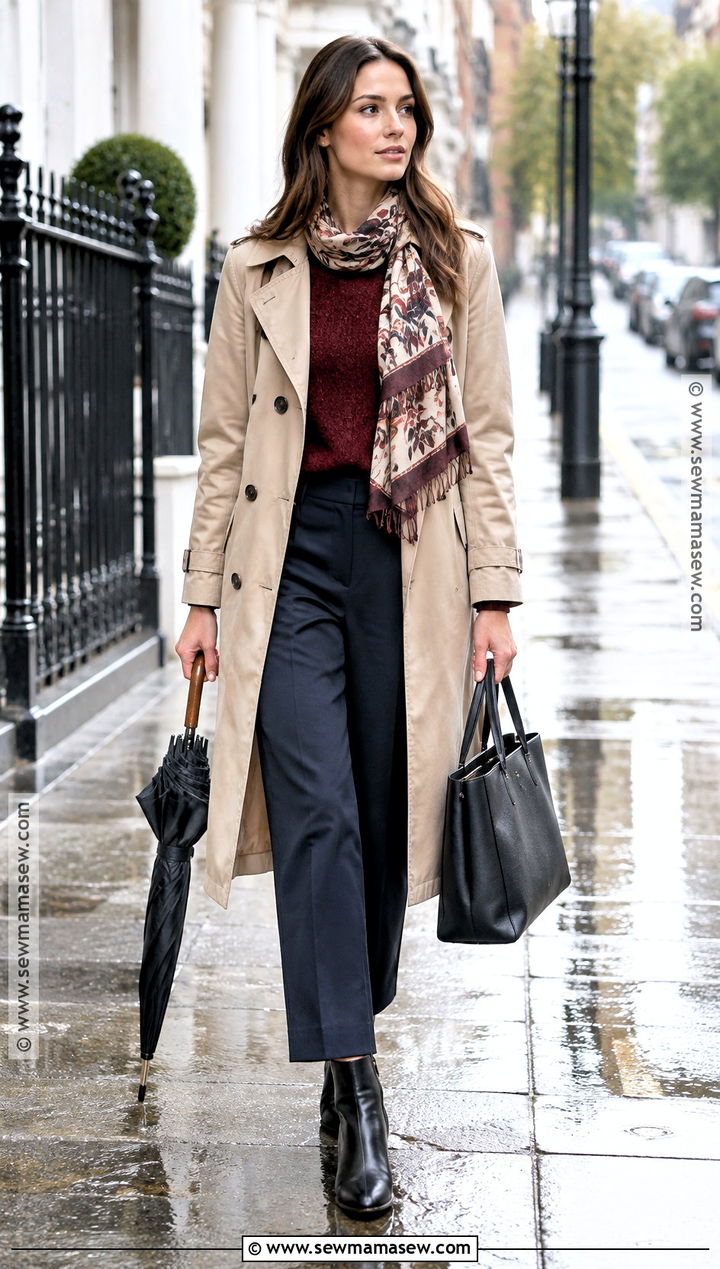 Trench Coat and Ankle Length Trousers Fall Outfit - 15 Fall Conservative Outfits