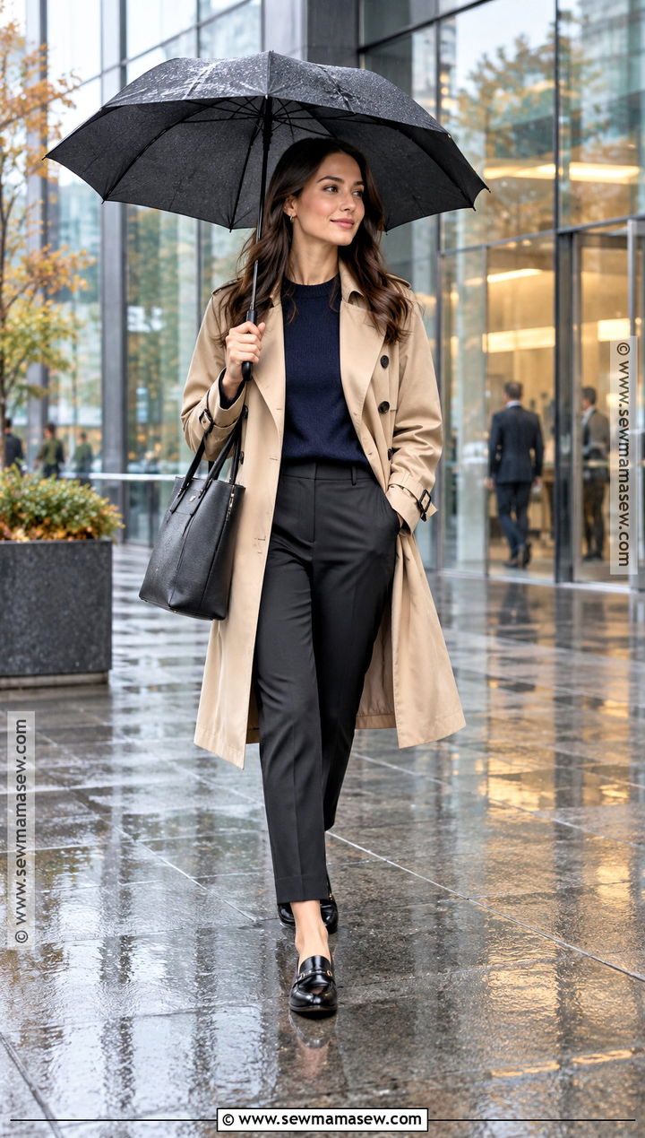 Trench Coat and Ankle Trousers Fall Work Outfit - 20 Fall Work Wear Ideas