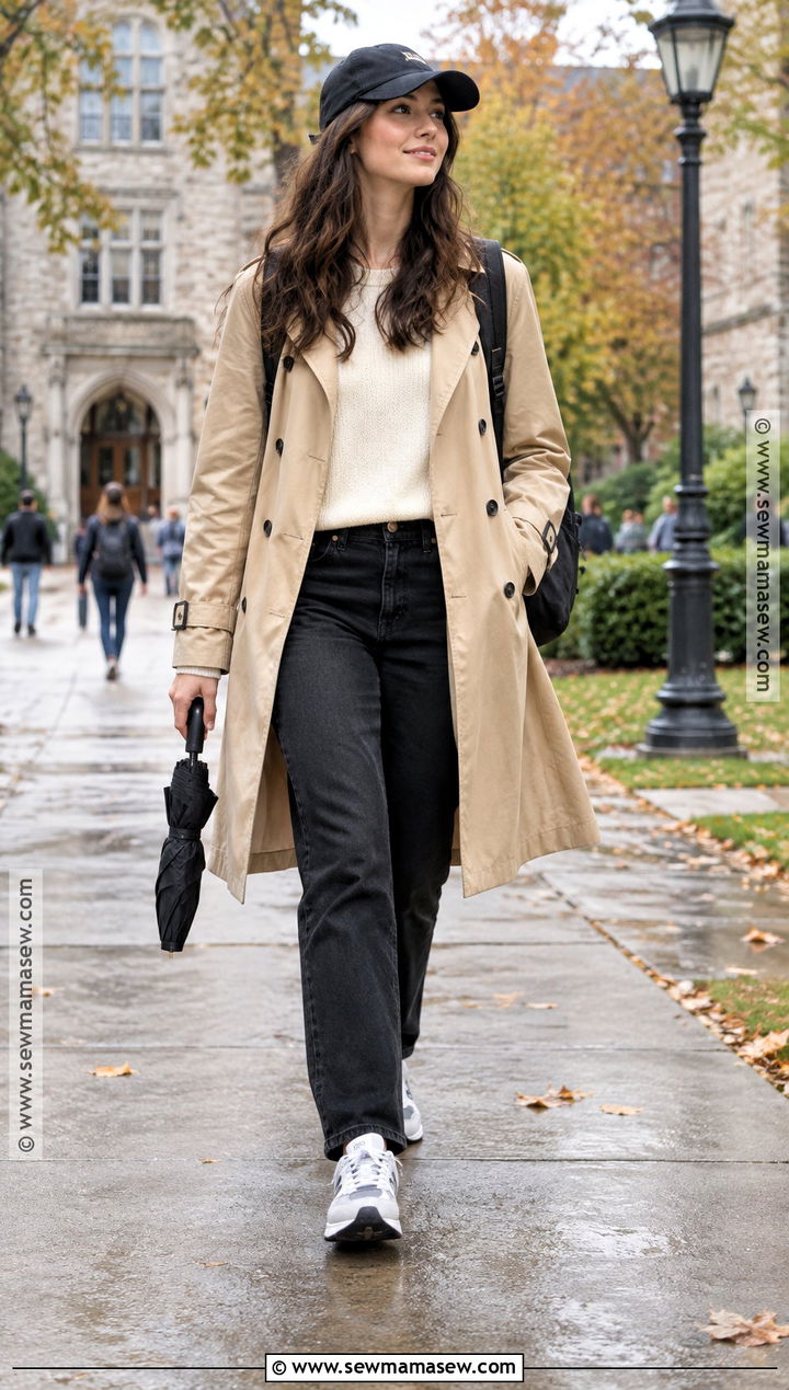 Trench Coat and Black Jeans College Outfit - 15 back to school outfits college 2026