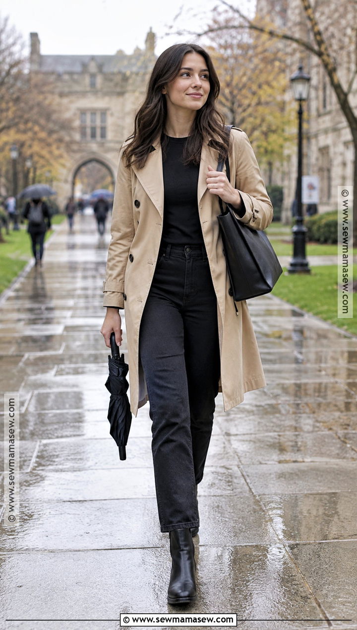 Trench Coat and Black Jeans Fall Class Outfit - 25 fall class outfits
