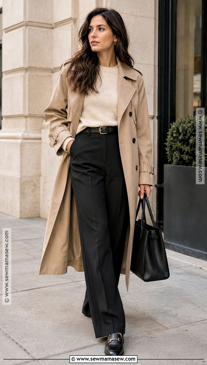 Trench Coat and Black Trousers Fall Outfit - 15 cute fall 2026 outfits
