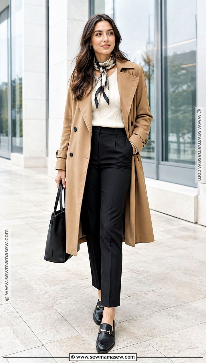 Trench Coat and Black Trousers Fall Outfit - 15 Fall Clothes Pictures