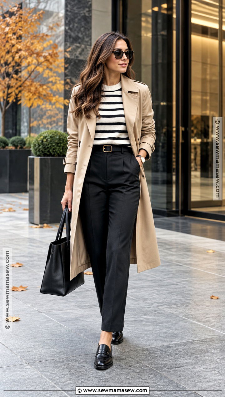 Trench Coat and Black Trousers Fall Outfit - 15 fall outfit ideas for women 2026
