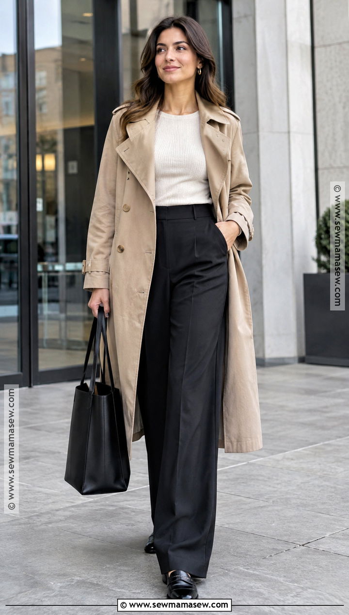 Trench Coat and Black Trousers Fall Outfit - 15 Fall Outfit Inspiration Ideas 2026