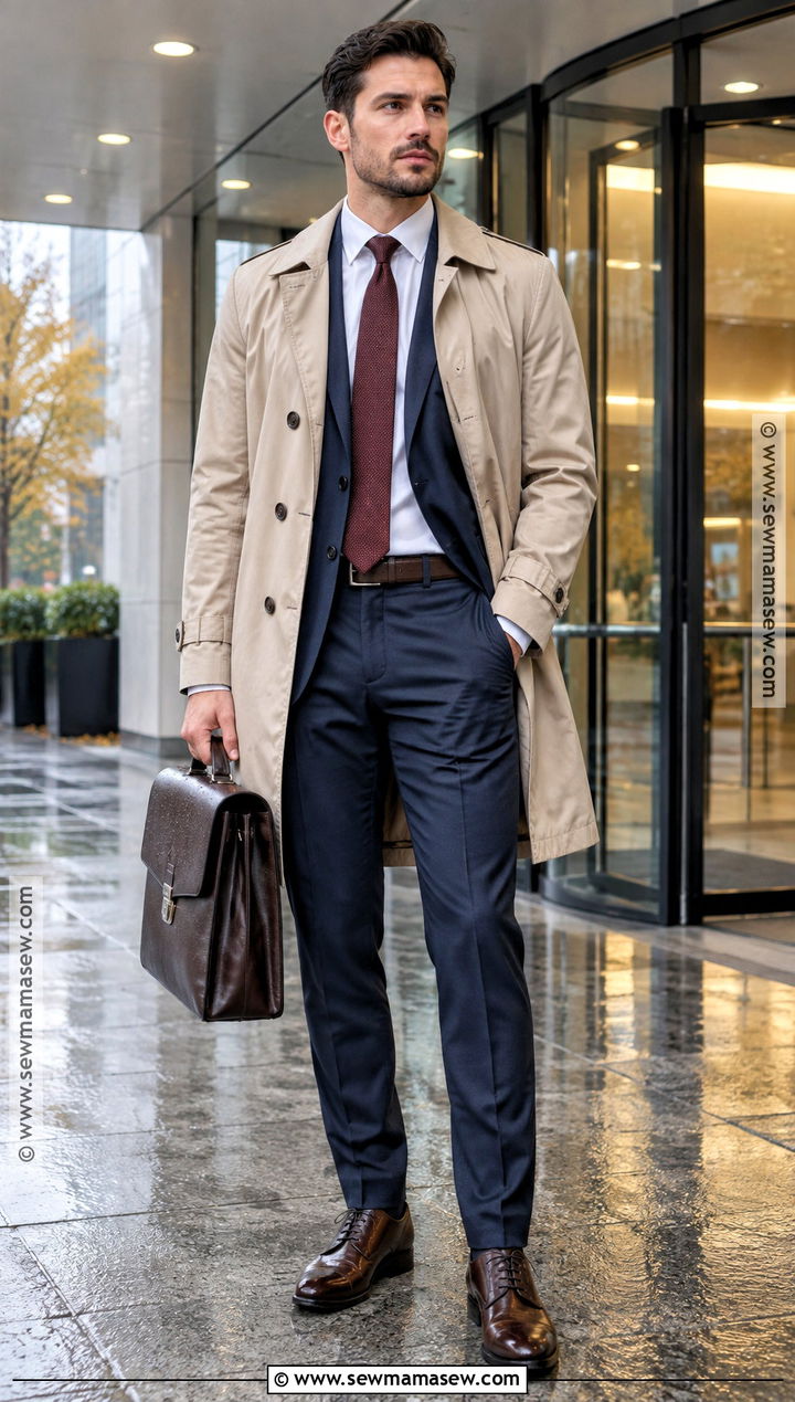 Trench Coat and Business Suit Fall Work Outfit - 15 fall work outfits for men