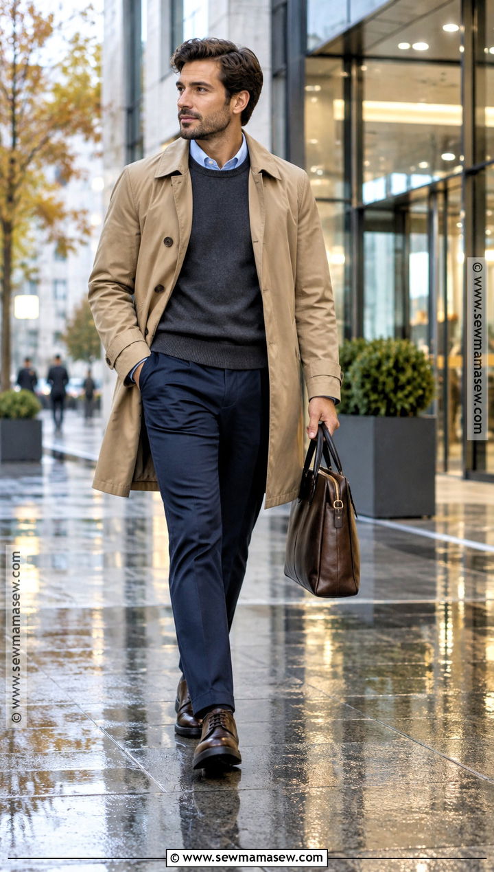 Trench Coat and Chinos Business Casual Outfit - 20 fall business casual outfits for men