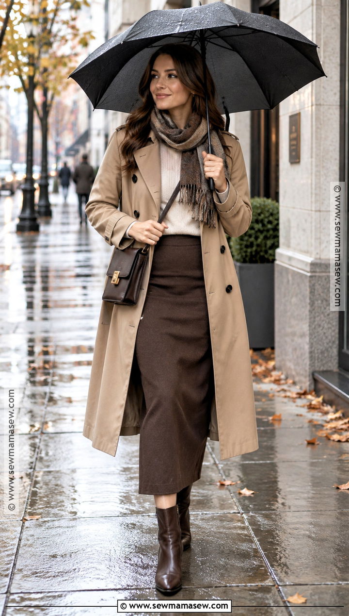 Trench Coat and Column Skirt Office Outfit - 15 fall 2026 fashion trends office