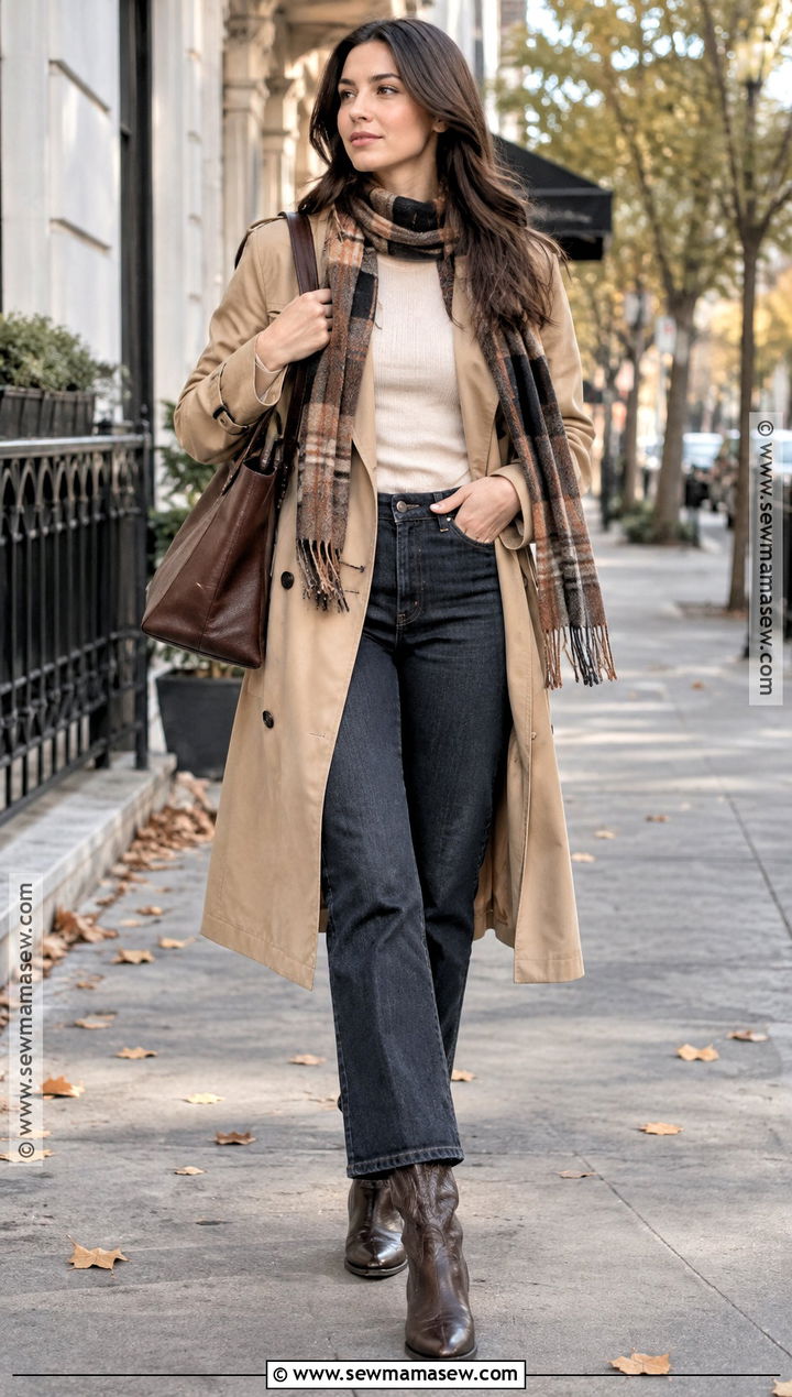 Trench Coat and Cowboy Boots - 20 fall outfits with cowboy boots