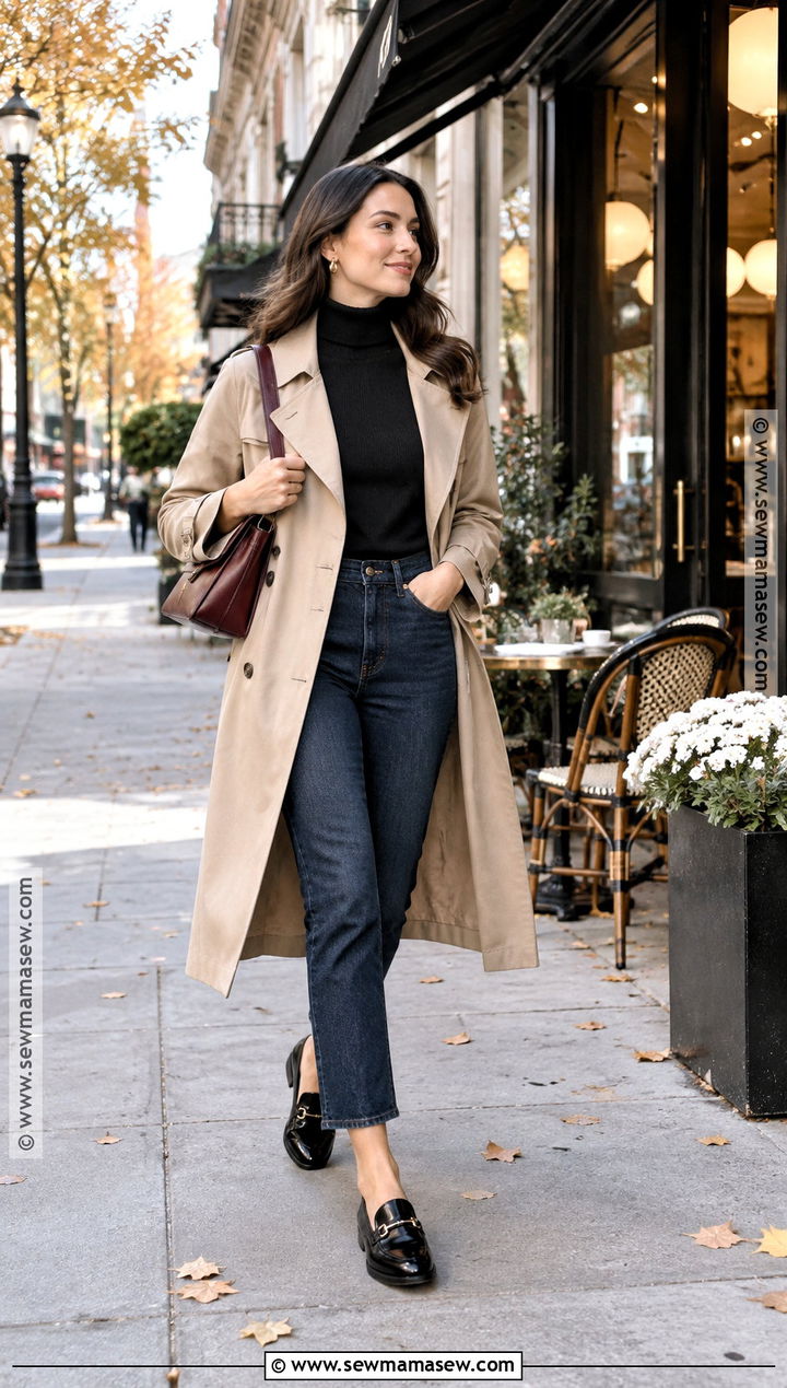 Trench Coat and Dark Denim Fall Brunch Outfit - 25 fall brunch outfit classy ideas