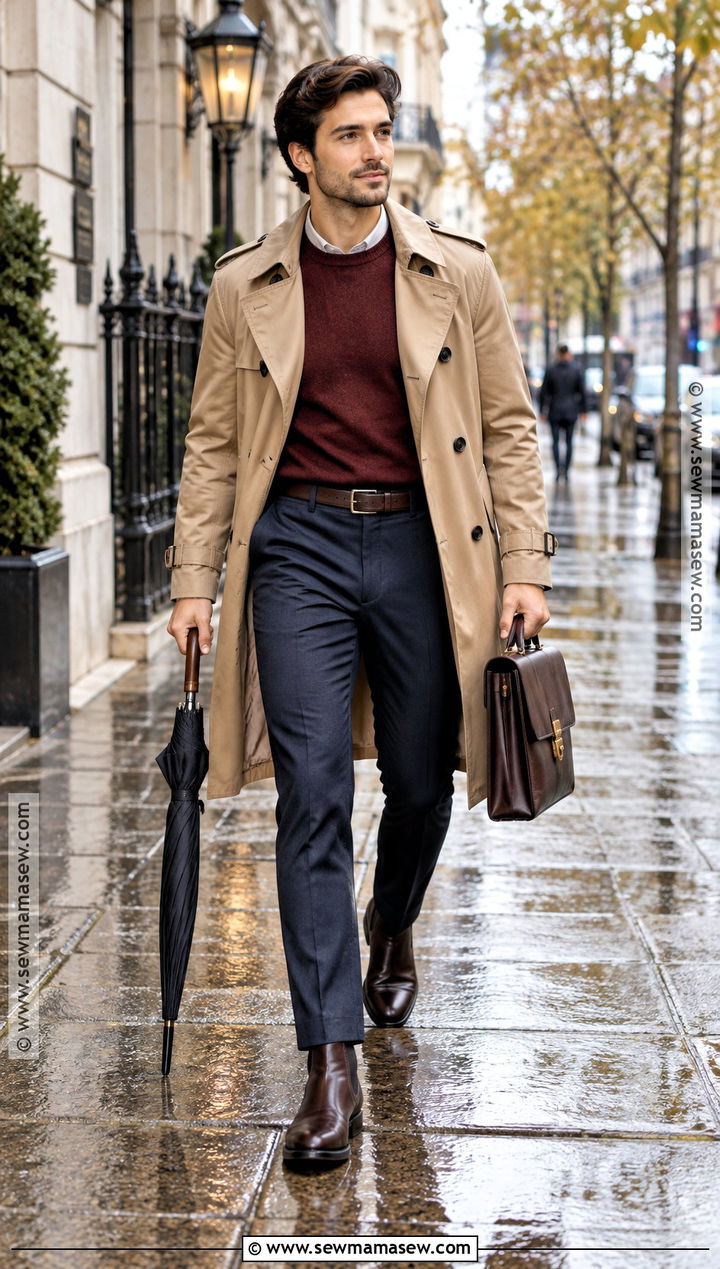 Trench Coat and Fine Knit Sweater Smart Casual Fall Outfit - 15 smart casual fall outfits for men