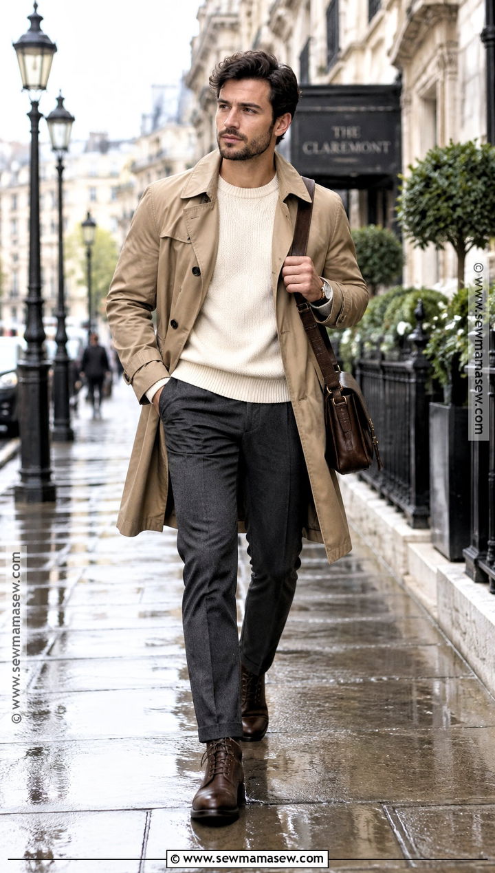 Trench Coat and Knitwear Fall Outfit - 20 Fall Outfits for Guys