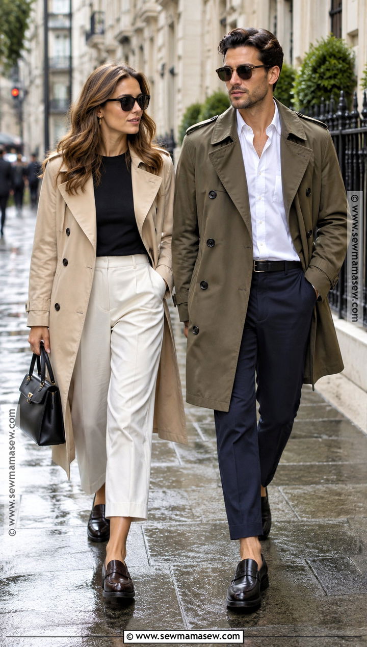 Trench Coat and Loafer Fall Couples Outfit - 20 fall couples outfits