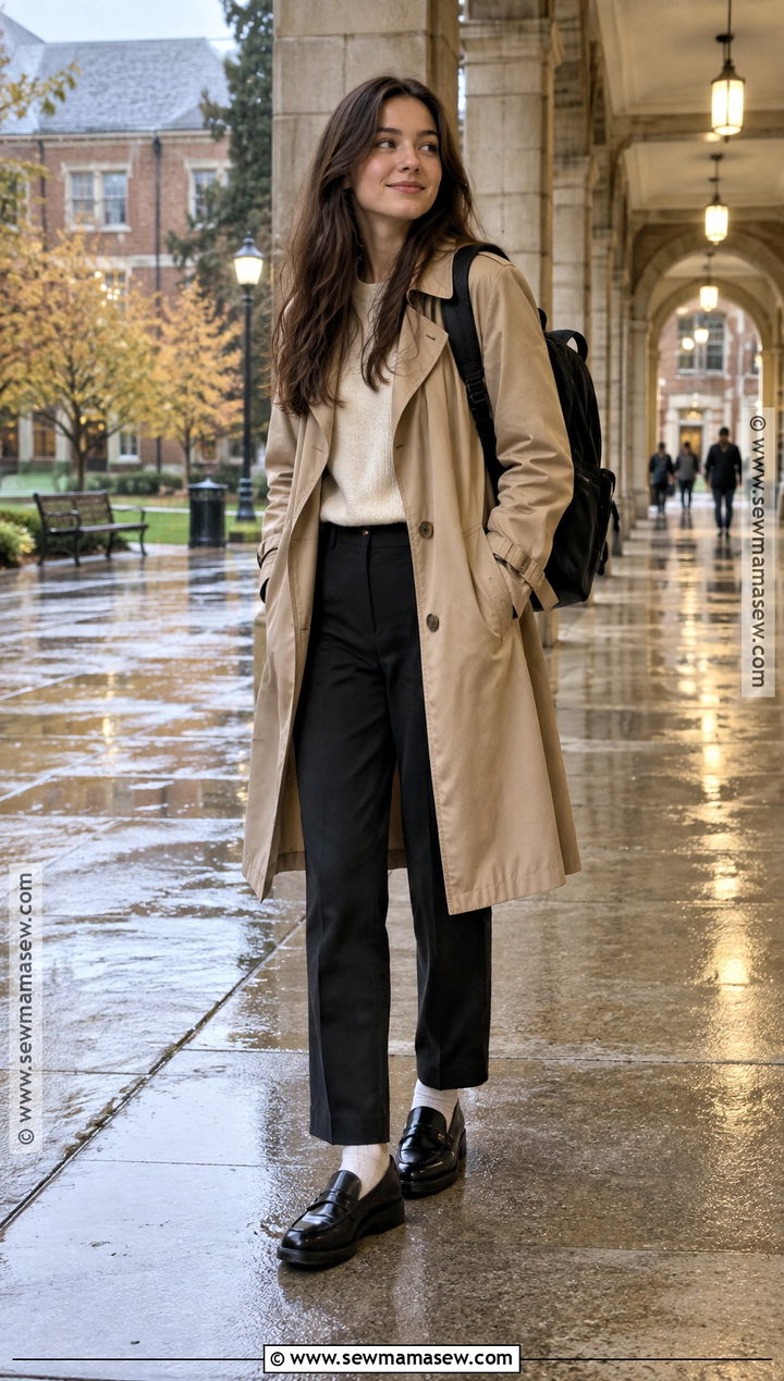 Trench Coat and Loafers Outfit - 20 back to school outfits classy