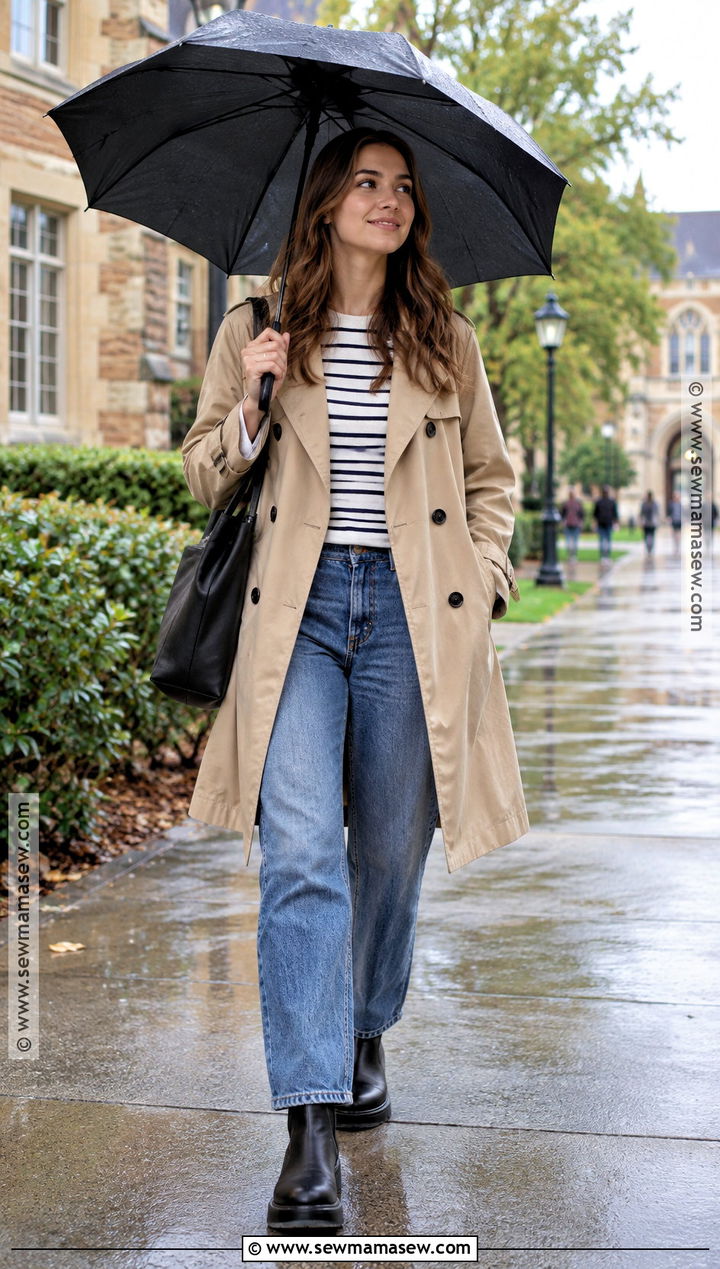 Trench Coat and Relaxed Jeans University Outfit - 15 back to school university outfits