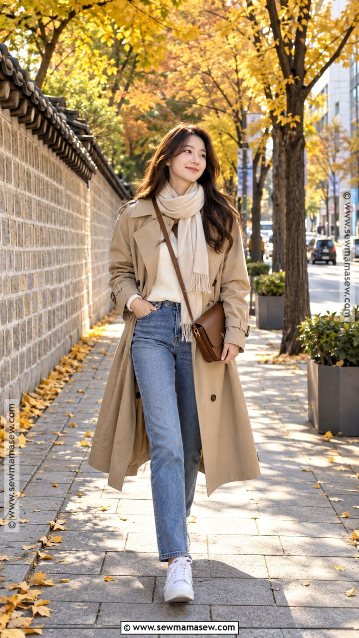 Trench Coat and Straight Jeans Autumn Outfit - 20 autumn in korea outfit ideas
