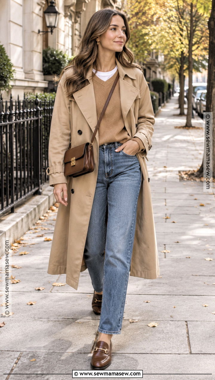 Trench Coat and Straight Jeans Fall Layered Outfit - 20 fall layers outfits