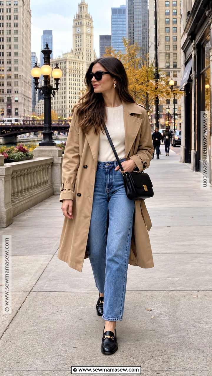 Trench Coat and Straight Leg Jeans Chicago Fall Outfit - 20 fall chicago outfits