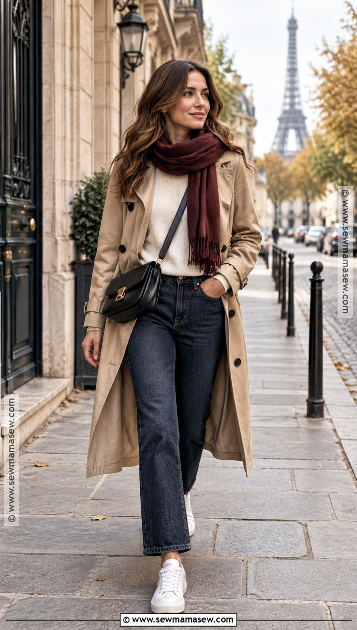 Trench Coat and Straight Leg Jeans Europe Outfit - 15 fall europe travel capsule ideas
