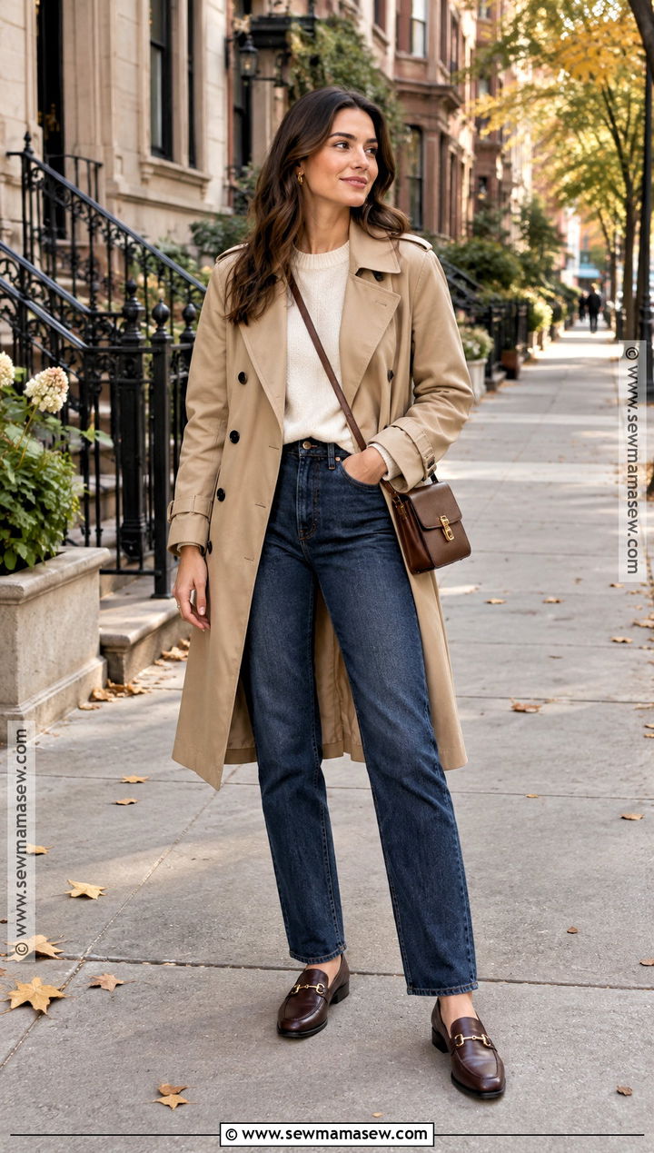 Trench Coat and Straight Leg Jeans Fall Outfit - 20 fall wear ideas