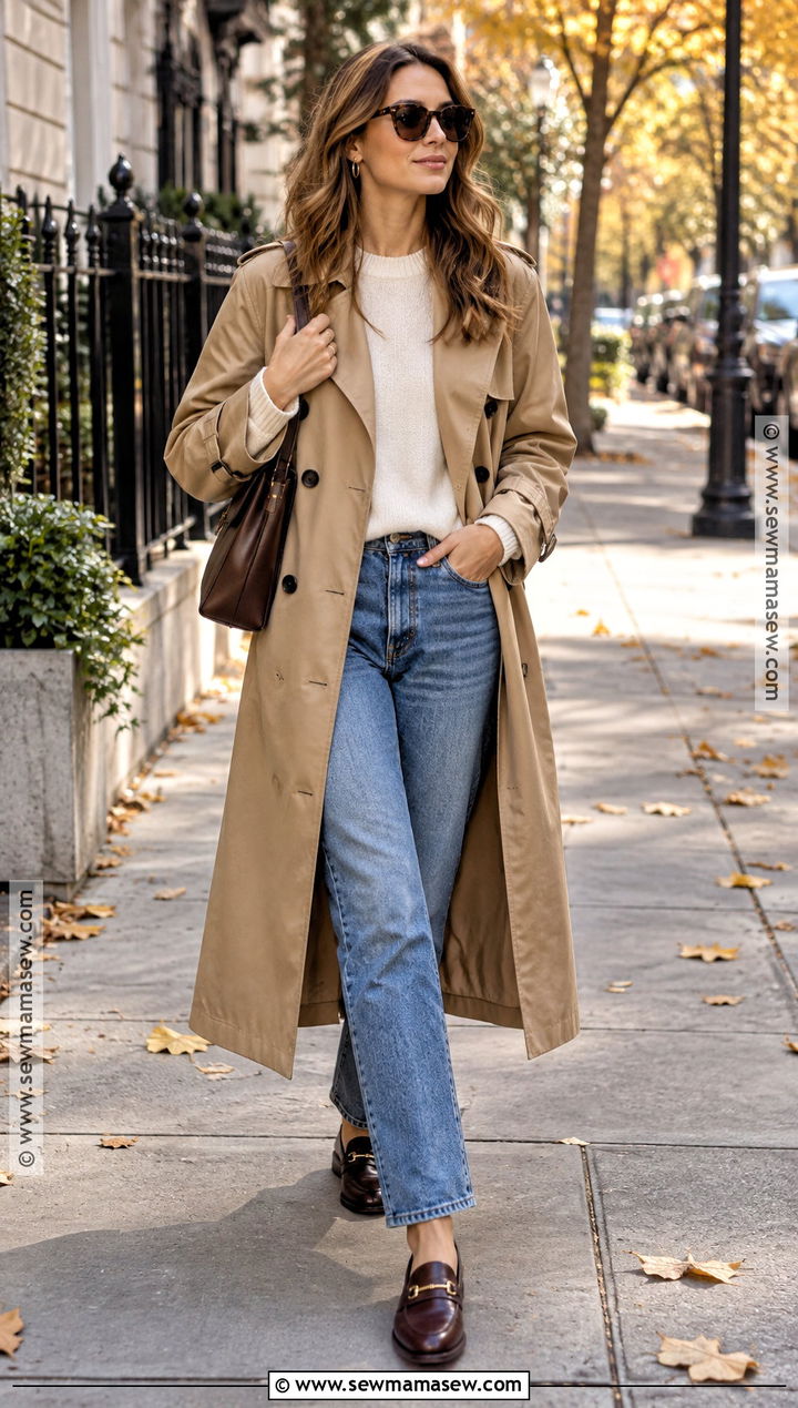 Trench Coat and Straight Leg Jeans Fall Street Outfit - 15 Fall Street Outfits for Women